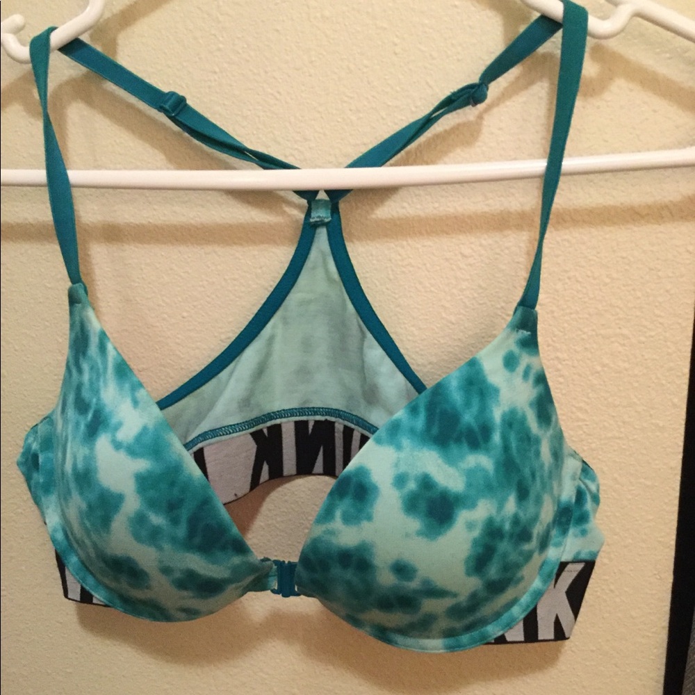 PINK tie dye logo push up bra